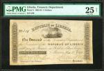 LIBERIA. Treasury Department. 3 Dollars, 1857-62. P-8. PMG Very Fine 25 Net. Rust, Tear.