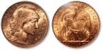 1908年法兰西第三共和国玛丽安娜女神像20法郎金币一枚，大唐评级 MS63