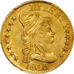 1803/2 Capped Bust Right Half Eagle. BD-4. Rarity-4. Perfect T, 3 Touches Bust. MS-61 (PCGS).