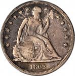 1863 Liberty Seated Silver Dollar. OC-1. Rarity-3-. VF Details--Graffiti (PCGS).