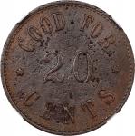 1924年英属北婆罗洲卡代皮塔斯庄园20 分代用币。BRITISH NORTH BORNEO. Cadei Pitas. Copper 20 Cents Token, ND (before 1924)
