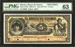 MEXICO. Banco de Sonora. 5 Pesos, ND (1897-99). P-S419s; M507s1. Specimen. PMG Choice Uncirculated 6