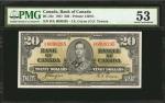 CANADA. Bank of Canada. 20 Dollars, 1937. BC-25c. PMG About Uncirculated 53.