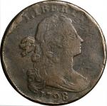 1798 Draped Bust Cent. S-171. Rarity-4. Style II Hair. Fine-12, Cleaned, Damaged.