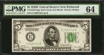 Fr. 1952-Edgs. 1928B $5  Federal Reserve Note. Richmond. PMG Choice Uncirculated 64.