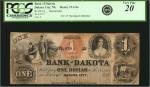 Dakota City, Nebraska. Bank of Dakota. 18xx. $1. PCGS Currency Very Fine 20. Remainder.