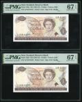 New Zealand, a consecutive pair of $1, ND(1981-85), serial number ACM 414581-2, purple and multicolo