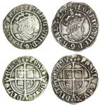 Henry VIII (1509-47), second coinage, Halfgroats (2), London, 1.13g, m.m. lis/-, henric viii d g r a