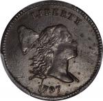 1797 Liberty Cap Half Cent. C-1. Rarity-2. 1 Above 1, Plain Edge. AU-55 (PCGS). CAC.