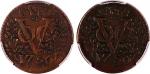 1756年英联合东印度公司西菲士兰多特，无日期﹐应为错体合面币，PCGS AU53，罕品