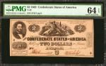 T-42. Confederate Currency. 1862 $2. PMG Choice Uncirculated 64 EPQ.