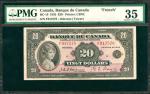 CANADA. Banque Du Canada. 20, 1935. P-BC-10. PMG Choice Very Fine 35.