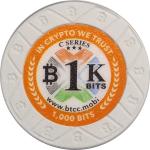 2016 BTCC 1K Bits "Poker Chip" 0.001 Bitcoin (BTC). Loaded. Firstbits 1A9UG4sBca. Serial No. F00846.