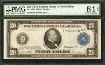 Fr. 1007. 1913 $20 Federal Reserve Note. Dallas. PMG Choice Uncirculated 64 EPQ.