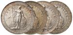 1899、1900、1908、1911年香港“站人”壹圆银币各一枚，计四枚，近未使用品