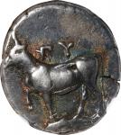 THRACE. Byzantium. AR Siglos (5.27 gms), ca. 340-320 B.C. NGC Ch VF, Strike: 5/5 Surface: 2/5. Edge 