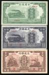中国及交通银行纸币3枚一组，包括面额50元2枚及100元1枚，原装，VF至EF品相