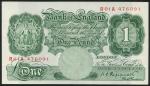 Bank of England, K.O. Peppiatt, £1, ND (1948), R01A 476091, green with Britannia in crowned ornament