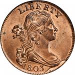 1803 Draped Bust Cent. S-254. Rarity-1. Small Date, Small Fraction. MS-64 RD (PCGS).