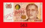 新加坡纸钞 10000元样票(1999)。未使用Singapore: 10000 Specimen， ND (1999)， s/n 8PN003515  UNC