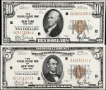 Lot of (2) Fr. 1850-B & 1860-B. 1929 $5 & $10 Federal Reserve Bank Notes. New York. Choice Uncircula
