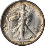 1917-D Walking Liberty Half Dollar. Reverse Mintmark. MS-64+ (PCGS).