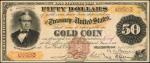 Friedberg 1189a. 1882 $50  Gold Certificate. PMG About Uncirculated 55.
