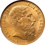 BELGIUM. 20 Francs, 1882. Brussels Mint. Leopold II. NGC MS-64.