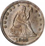 1846 Liberty Seated Quarter. Briggs 2-D. Repunched Date. MS-64 (NGC).
