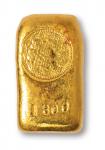 民国时期“广州永信祥金铺”加炼标金二两金锭一枚，重量：67.56克，铸造规整，保存极佳