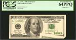 Fr. 2177-J. 2001 $100  Federal Reserve Note. Kansas City. PCGS Currency Very Choice New 64 PPQ. Cutt