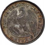 1882-So年智利1比索。圣地亚哥铸币厂。CHILE. Peso, 1882-So. Santiago Mint. PCGS MS-62.