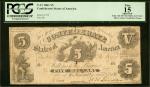 T-11. Confederate Currency. 1861 $5. PCGS Fine 15 Apparent. Edge and Internal Splits and Tears; Mino