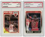 米高佐敦Michael Jordan球星卡两张。1988年Fleer #17及1989年Fleer #21。评级PSA 9。Lot of 2 Mint Michael Jordan Cards. 19