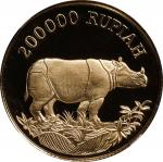 1987年印度尼西亚200,000卢比精制金币。野生动物系列。INDONESIA. 200000 Rupiah, 1987. NGC PROOF-69.