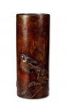 日本早期鸳鸯戏水铜质笔筒一件，包浆老道，保存完好，高 217mm，重 833.2g，敬请预览
