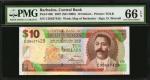BARBADOS. Central Bank. 10 Dollars, 2007 (ND 2009). P-68b. PMG Gem Uncirculated 66 EPQ.
