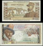 Saint Pierre and Miquelon, Caisse Centrale de la France dOutre Mer, lot of 2 notes, 20 francs, no da
