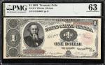 Fr. 351. 1891 $1 Treasury Note. PMG Choice Uncirculated 63. Serial Number 92. With Letter from D.N. 