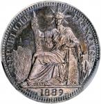 1889-A年坐洋10分。巴黎造币厂。 FRENCH INDO-CHINA. 10 Centimes, 1889-A. Paris Mint. PCGS PROOF-65.