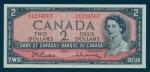 Canada, $2, 1954, ascending ladder serial number C/U 1234567, black on red brown underprint, Elizabe