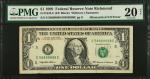 Fr. 1924-E. 1999 $1 Federal Reserve Note. Richmond. PMG Very Fine 20 Net. Tear. Mismatched Serial Nu