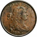 1804 Draped Bust Half Cent. C-8. Rarity-1. Spiked Chin. MS-62 BN (PCGS). CAC.