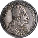 ITALY. Papal States. Piastra, ND (1676)-I. Innocent XI (1676-89). PCGS AU-58 Secure Holder.