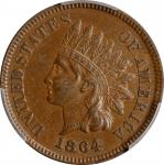 1864 Indian Cent. Bronze. L on Ribbon. Snow-2, FS-2305. Repunched Date. AU-50 (PCGS).