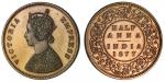 British India. Victoria (1837-1901). Copper Restrike Proof Half Anna, 1877 B. Obverse B. Empress bus