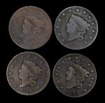 Lot of (4) Matron Head Cents, 1820-1824.