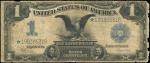 美国美元，1899年，壹美圆，白银券（SILVER CERTIFICATE），财政部印（蓝色），六成新一枚。