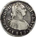 COLOMBIA. 1818-FJ 2 Reales. Santa Fe de Nuevo Reino (Bogotá) mint. Ferdinand VII (1808-1833). Restre