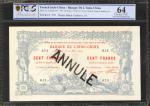 FRENCH INDO-CHINA. Banque de LIndo-Chine. 100 Francs, 10.3.1914. P-17. Cancelled. PCGS BG Choice Unc